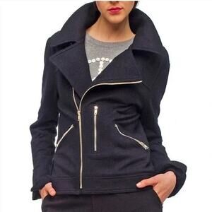 Norma Kamali Size Medium Black Moto Jacket Coat Motorcycle Punk Zippers Cotton